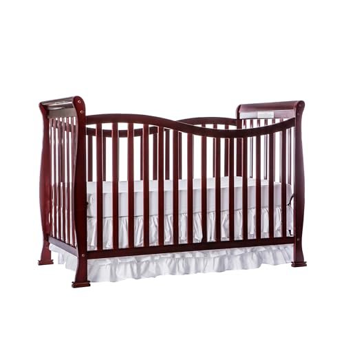 Dream On Me Violet 7-In-1 Convertible Life Style Crib In Cherry, Greenguard Gold Certified, 4 Mattress Height Settings, Made Of Sustainable New Zealand Pinewood