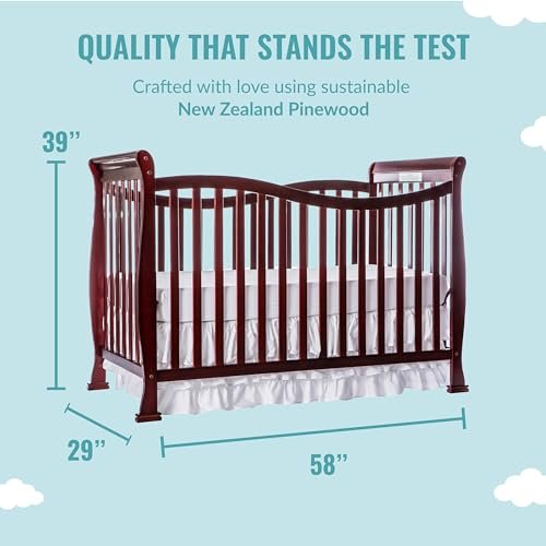 Dream On Me Violet 7-In-1 Convertible Life Style Crib In Cherry, Greenguard Gold Certified, 4 Mattress Height Settings, Made Of Sustainable New Zealand Pinewood