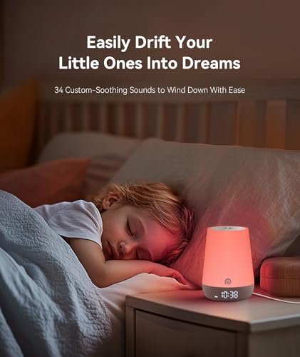 Dreamegg Sound Machine Baby - White Noise Sound Machine Baby With Night Light, Ok to Wake Alarm Clock, 34 Soothing Sounds, Sleep Trainer, Routine Builder, App Control for Kids Nursery Sleeping Bedroom