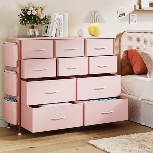 Dresser for Bedroom, Fabric Dressers & Chests of Drawers with Side Pockets, Chest of Drawers for Closet, Living Room, Closet, Hallway