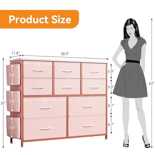 Dresser for Bedroom, Fabric Dressers & Chests of Drawers with Side Pockets, Chest of Drawers for Closet, Living Room, Closet, Hallway