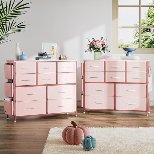 Dresser for Bedroom, Fabric Dressers & Chests of Drawers with Side Pockets, Chest of Drawers for Closet, Living Room, Closet, Hallway