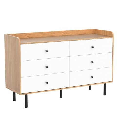 Dresser for Bedroom with 6 Drawers and Metal Handle,Sturdy Frame Modern Bedroom Furniture, Chest of Drawers, White Dressers with Drawers for Closet Hallway, Living Room, Entryway