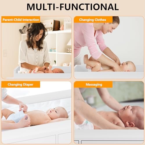Dresser for Bedroom with 6 Drawers, Changing Table Dresser with Power Outlets, Soft Changing Pad & Removable Top, Baby Dresser with Changing Table Top for Nursery, White