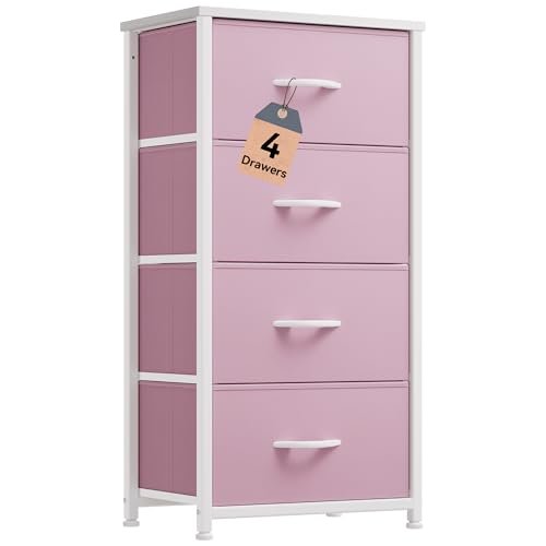 DWVO Storage Drawer with 4 Drawers - Fabric Dressers for Kids, Dresser for Bedroom, Living Room, Closets - Sturdy Steel Frame, Wooden Top & Easy Pull Fabric Bins