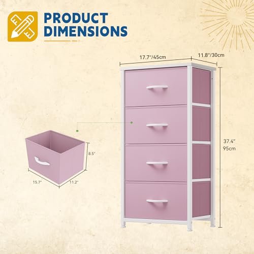 DWVO Storage Drawer with 4 Drawers - Fabric Dressers for Kids, Dresser for Bedroom, Living Room, Closets - Sturdy Steel Frame, Wooden Top & Easy Pull Fabric Bins