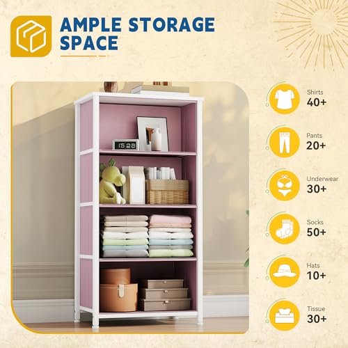 DWVO Storage Drawer with 4 Drawers - Fabric Dressers for Kids, Dresser for Bedroom, Living Room, Closets - Sturdy Steel Frame, Wooden Top & Easy Pull Fabric Bins