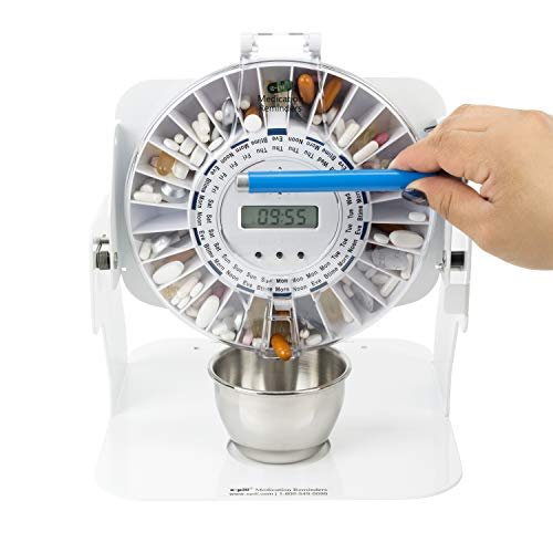 e-Pill MedTime Station – Locked Automatic Pill Dispenser with Tipper Base, 6 Alarm Settings – Transparent Clear Cover