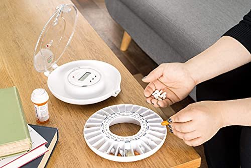 e-Pill MedTime Station – Locked Automatic Pill Dispenser with Tipper Base, 6 Alarm Settings – Transparent Clear Cover