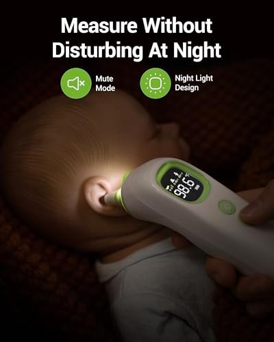 Ear Thermometer with Heated Probe, High Accuracy Thermometer for Kids, Adults and Babies with 32 Memory Recall, Mute and Night Light, Includes 21 Disposable Probe Covers, Storage Box, FSA/HSA Eligible