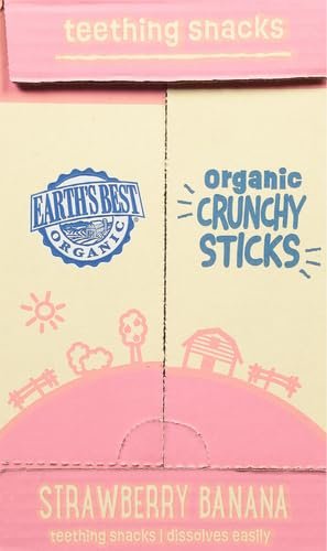 Earth's Best Organic Baby Food, Dissolvable Teething Snack for Babies 6 Months and Older, Strawberry Banana Crunchy Sticks, .56 oz Pack (Pack of 5)