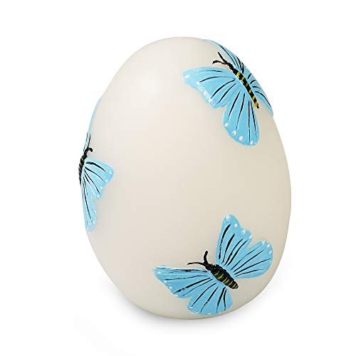 Easter Egg Decorations Spring Home Decor Handmade Hand Painted Real Wax Battery Operated Flameless LED Candle Kids’ Room Nursery Night Light Decorative Table Lamp Centerpiece with Timer Blue Butterfly