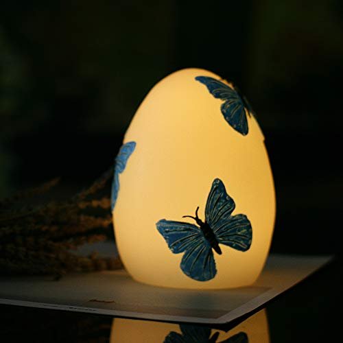 Easter Egg Decorations Spring Home Decor Handmade Hand Painted Real Wax Battery Operated Flameless LED Candle Kids’ Room Nursery Night Light Decorative Table Lamp Centerpiece with Timer Blue Butterfly