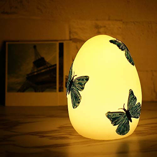 Easter Egg Decorations Spring Home Decor Handmade Hand Painted Real Wax Battery Operated Flameless LED Candle Kids’ Room Nursery Night Light Decorative Table Lamp Centerpiece with Timer Blue Butterfly