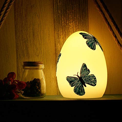 Easter Egg Decorations Spring Home Decor Handmade Hand Painted Real Wax Battery Operated Flameless LED Candle Kids’ Room Nursery Night Light Decorative Table Lamp Centerpiece with Timer Blue Butterfly