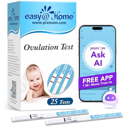 Easy@Home Ovulation Test Strips, 25 Pack Fertility Tests, Ovulation Predictor Kit, Powered by Premom Ovulation Predictor iOS and Android App, 25 LH Strips