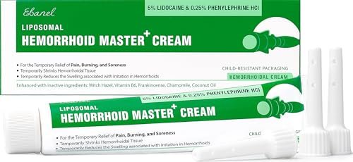 Ebanel 5% Lidocaine Hemorrhoid Treatment Cream with Witch Hazel, Phenylephrine, Horse Chestnut, Vitamin B6, Zinc Oxide, External and Internal Hemorrhoids Treatment Burn Itch Pain Relief Anal Cream