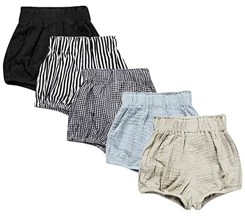 EISHOW 5 Pieces Newborn Boy Girl Diaper Covers Under Dresses Infant Underwear Panty Toddler Baby Shorts for 0-24 Months