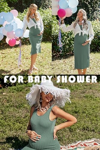 Ekouaer Women's Maternity Dress Rib Knit Sleeveless Tank Side Slit Bodycon Dresses Pregnancy Clothes S-XXL