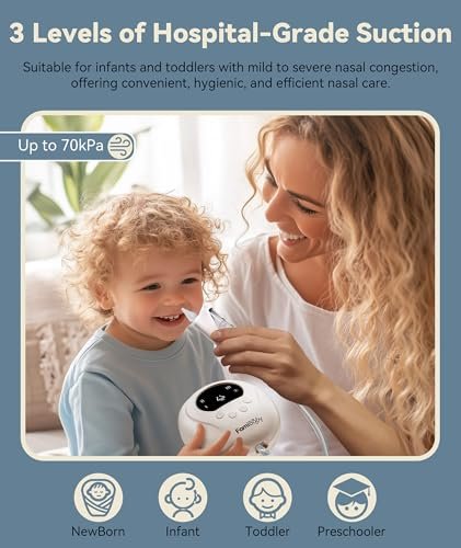 Electric Nasal Aspirator for Babies and Toddlers | Baby Nose Sucker with 3 Suction Levels | Easy-to-Clean Nose Aspirator for Babies | Portable Booger Sucker