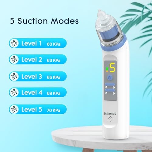 Electric Nasal Aspirator for Baby, Nose Aspirator for Toddlers, Rechargeable Baby Nose Sucker, Nose Cleaner with 3 Silicone Tips, 5 Suction Levels, Music and Light Soothing Function，Blue