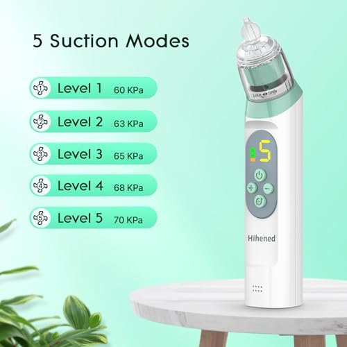 Electric Nasal Aspirator for Baby, Nose Aspirator for Toddlers, Waterproof Baby Nose Sucker, Nose Cleaner with 3 Silicone Tips, Adjustable Suction Level, Music and Light Soothing Function,Green