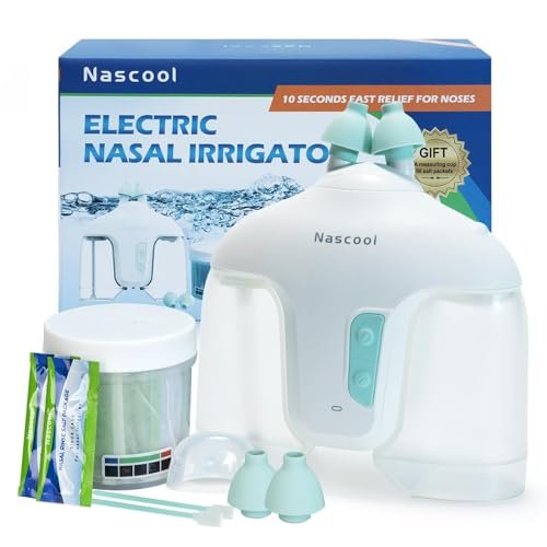 Electric Nasal Irrigation System with 50 Salt Packets, 2 Modes Nose Cleaner with SelfCleaning & Auto Waste Collection Function for Sinus Relief Runny Nose, Nasal Congestion, Itching Nose
