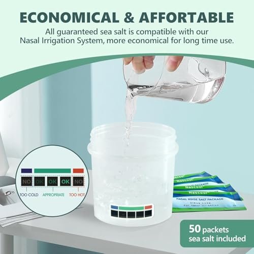 Electric Nasal Irrigation System with 50 Salt Packets, 2 Modes Nose Cleaner with SelfCleaning & Auto Waste Collection Function for Sinus Relief Runny Nose, Nasal Congestion, Itching Nose