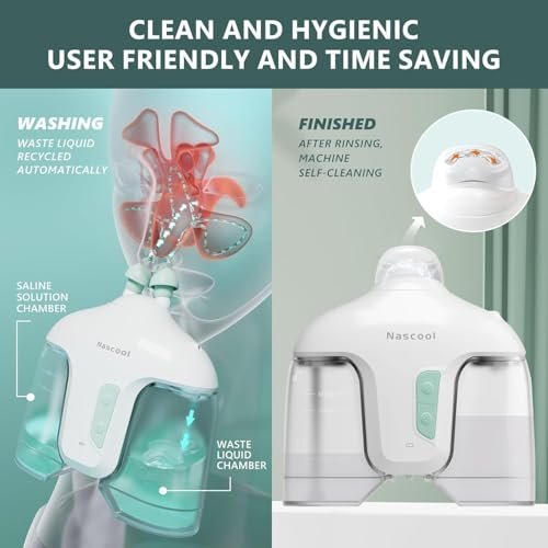 Electric Nasal Irrigation System with 50 Salt Packets, 2 Modes Nose Cleaner with SelfCleaning & Auto Waste Collection Function for Sinus Relief Runny Nose, Nasal Congestion, Itching Nose