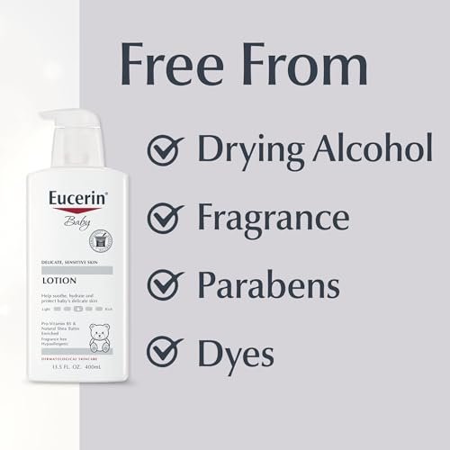 Eucerin Baby Body Lotion, Hypoallergenic and Fragrance Free Baby Lotion with Pro-Vitamin B5 and Shea Butter, 13.5 Fl Oz Bottle