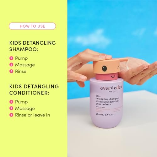 Evereden Happy Hair Duo for Kids: Vegan Shampoo and Conditioner Set with Detangler Brush - Strengthens & Smooths All Hair Types