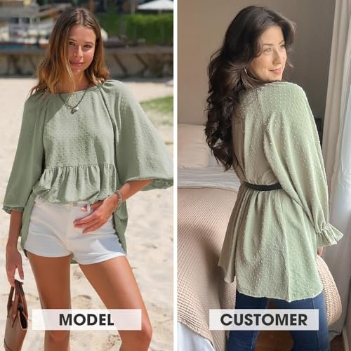 EXLURA Womens Long Sleeve Blouses Swiss Dot Babydoll 2025 Spring Summer Tunic Shirts Loose Maternity Top Dressy Casual Tops