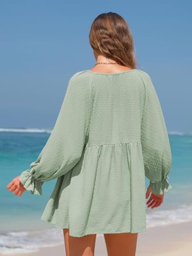 EXLURA Womens Long Sleeve Blouses Swiss Dot Babydoll 2025 Spring Summer Tunic Shirts Loose Maternity Top Dressy Casual Tops
