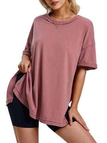 EXLURA Womens Summer Oversized T Shirts 2025 Casual Short Sleeve Loose Maternity Tops Crewneck Tunic Plus Gym Workout Top