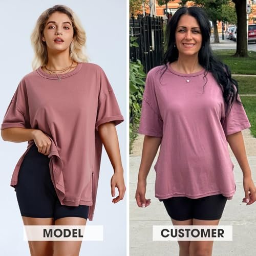 EXLURA Womens Summer Oversized T Shirts 2025 Casual Short Sleeve Loose Maternity Tops Crewneck Tunic Plus Gym Workout Top