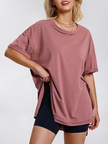 EXLURA Womens Summer Oversized T Shirts 2025 Casual Short Sleeve Loose Maternity Tops Crewneck Tunic Plus Gym Workout Top