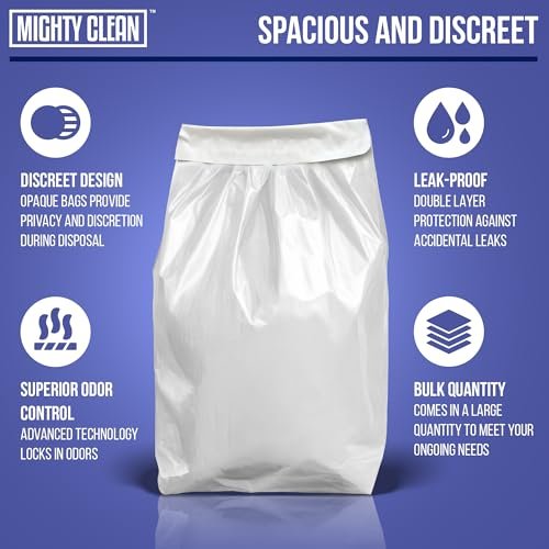 Extra Large Adult Diaper Disposable Bags - 30 Bags | Leak-Proof, Odor Sealing, Tear Resistant | Discreet for Diapers, Incontinence Pads, Sanitary Product Disposal | Durable and Unscented