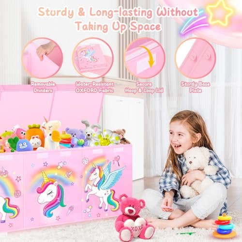 Extra Large Toy Chest, Collapsible Sturdy Toy Storage Organizer with Lids, 40"X14"X16" Large Kids Toybox Storage Bins Baskets for Girls, Boys, Nursery, Playroom, Pink
