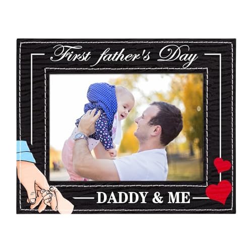 FaCraft First Fathers Day Picture Frame - 6×8 Wood First Fathers Day Gift for New Dad from Daughter Son Baby Wife - Dad to be Gifts for 1st Time Dad, New Father, Boy Girl Baby, Newborn, Nursery Decor