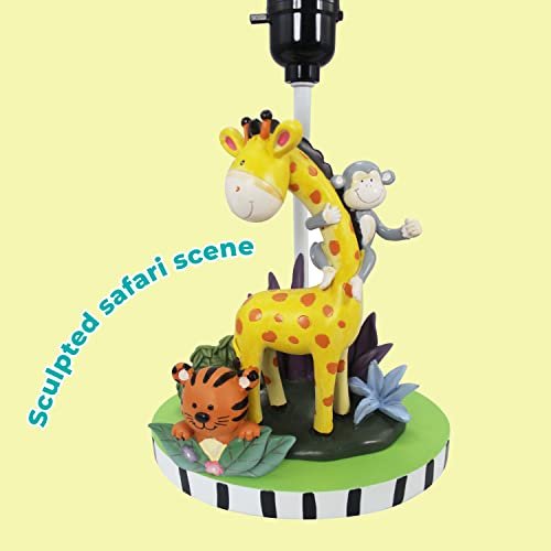 Fantasy Fields - Sunny Safari Animals Thematic Kids Table Lamp, for Girls & Boys Rooms with Printed Zebra Lampshade & Sculpted Monkey, Giraffe, & Tiger Base, Jungle Lamp for Nurseries & Baby Rooms