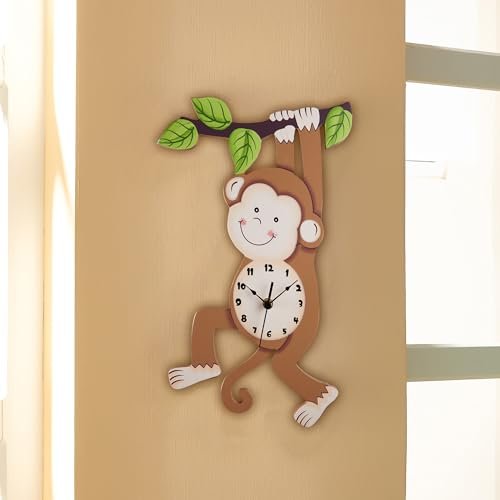 Fantasy Fields Sunny Safari Nursery Clock, Decorative Silent Non-Ticking Kids Wall Clock for Classrooms, Kids Bedrooms, & Playrooms, Monkey Wall Decor, Brown