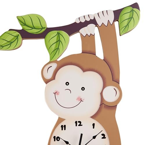 Fantasy Fields Sunny Safari Nursery Clock, Decorative Silent Non-Ticking Kids Wall Clock for Classrooms, Kids Bedrooms, & Playrooms, Monkey Wall Decor, Brown