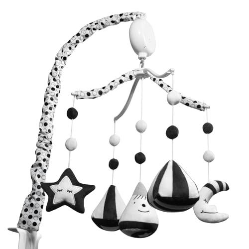 FEISIKE Baby Crib Mobile, Crib Toys Hanging with 35 Lullabies, 3 Modes Digital Musical Box（Turn Only, Music Only, Turn & Music Newborn Baby Toys Black/White for Boys and Grils