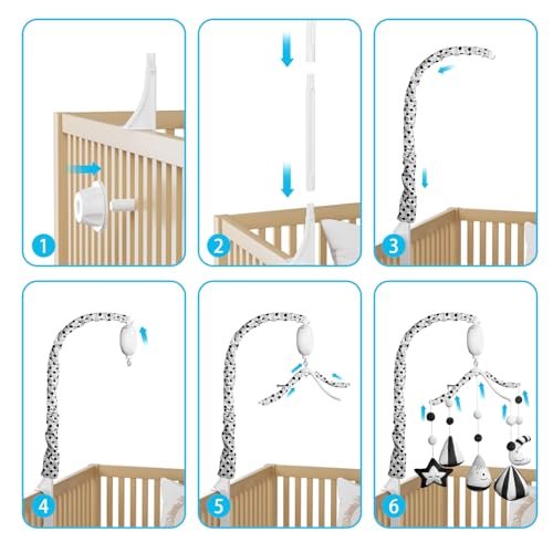 FEISIKE Baby Crib Mobile, Crib Toys Hanging with 35 Lullabies, 3 Modes Digital Musical Box（Turn Only, Music Only, Turn & Music Newborn Baby Toys Black/White for Boys and Grils