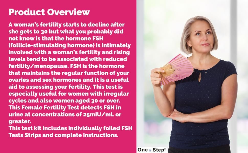 Female Fertility Test Strips, 5 Test Pack, Peri Menopausal, Menopause Testing Kit, Home Urine FSH Test