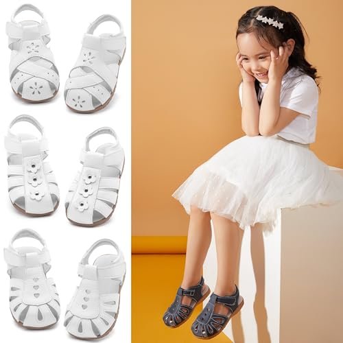 Femizee Girls Genuine Leather Soft Closed Toe Princess Flat Shoes Summer Sandals(Toddler/Little Kid)
