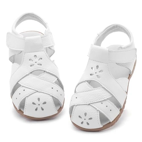 Femizee Girls Genuine Leather Soft Closed Toe Princess Flat Shoes Summer Sandals(Toddler/Little Kid)