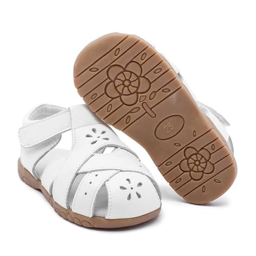 Femizee Girls Genuine Leather Soft Closed Toe Princess Flat Shoes Summer Sandals(Toddler/Little Kid)