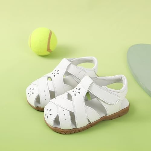 Femizee Girls Genuine Leather Soft Closed Toe Princess Flat Shoes Summer Sandals(Toddler/Little Kid)