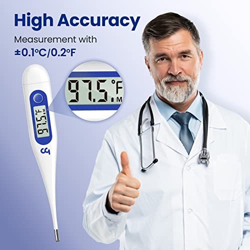 Femometer Thermometer for Adults and Kids, Digital Thermometer with Fever Alert, Memory Recall, C/F Switchable, for Oral, Rectal or Under Arm Use, Klein Blue